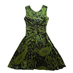 Taylor Silk Leopard Print Dress Womens Sz 2 Fit Flare Sleeveless Party Cocktail